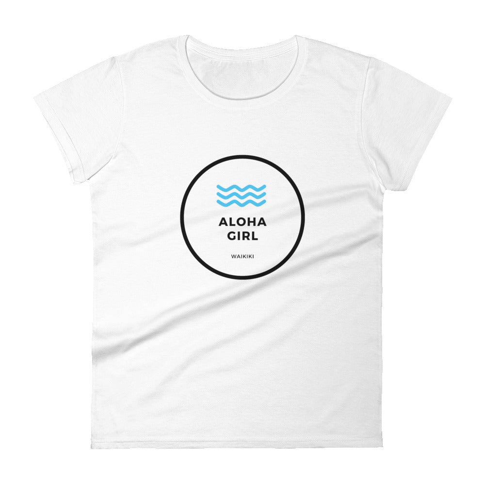 Women's short sleeve t-shirt Aloha Girl Style Wave White - ALOHA GIRL STYLE